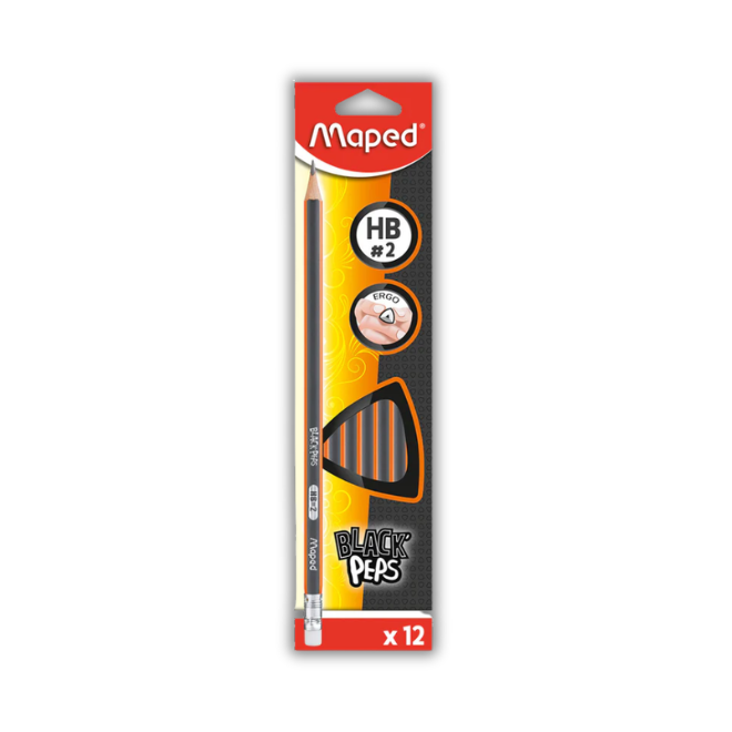 12 עפרונות אורטופדיים + מחק HB MAPED