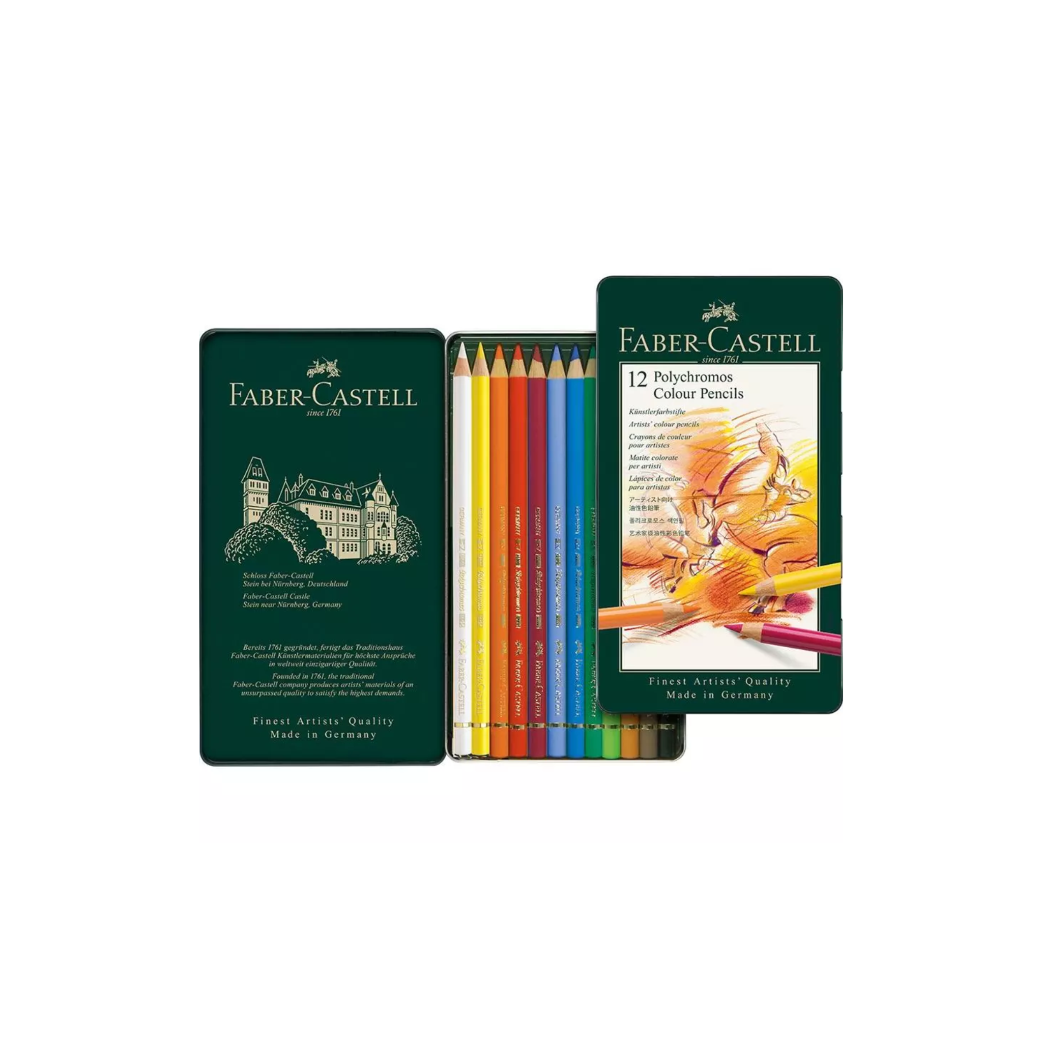 סט 12 עפרונות Polycromos במארז פח Faber Castell