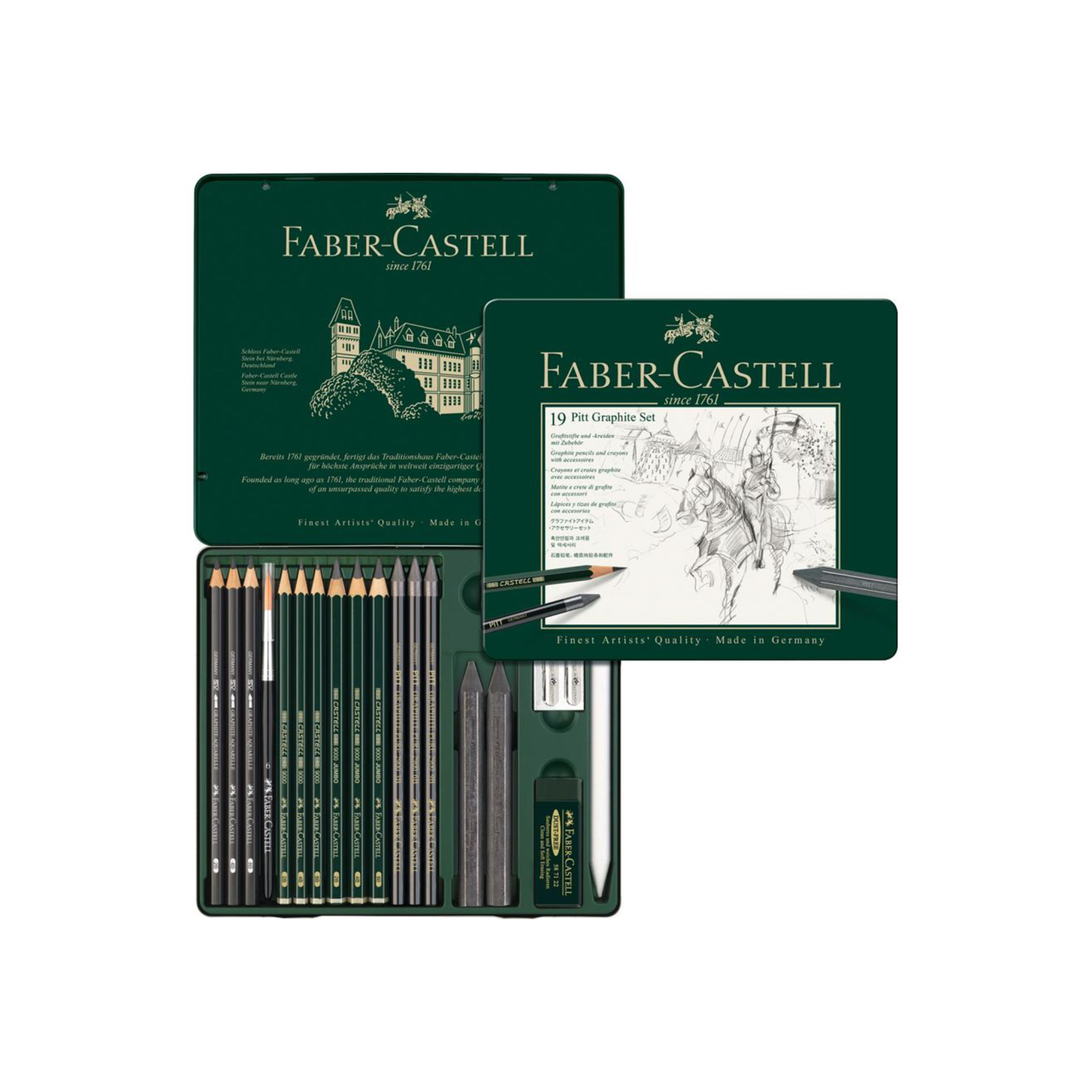 סט 19 יח Pitt Graphite במארז פח Faber Castell