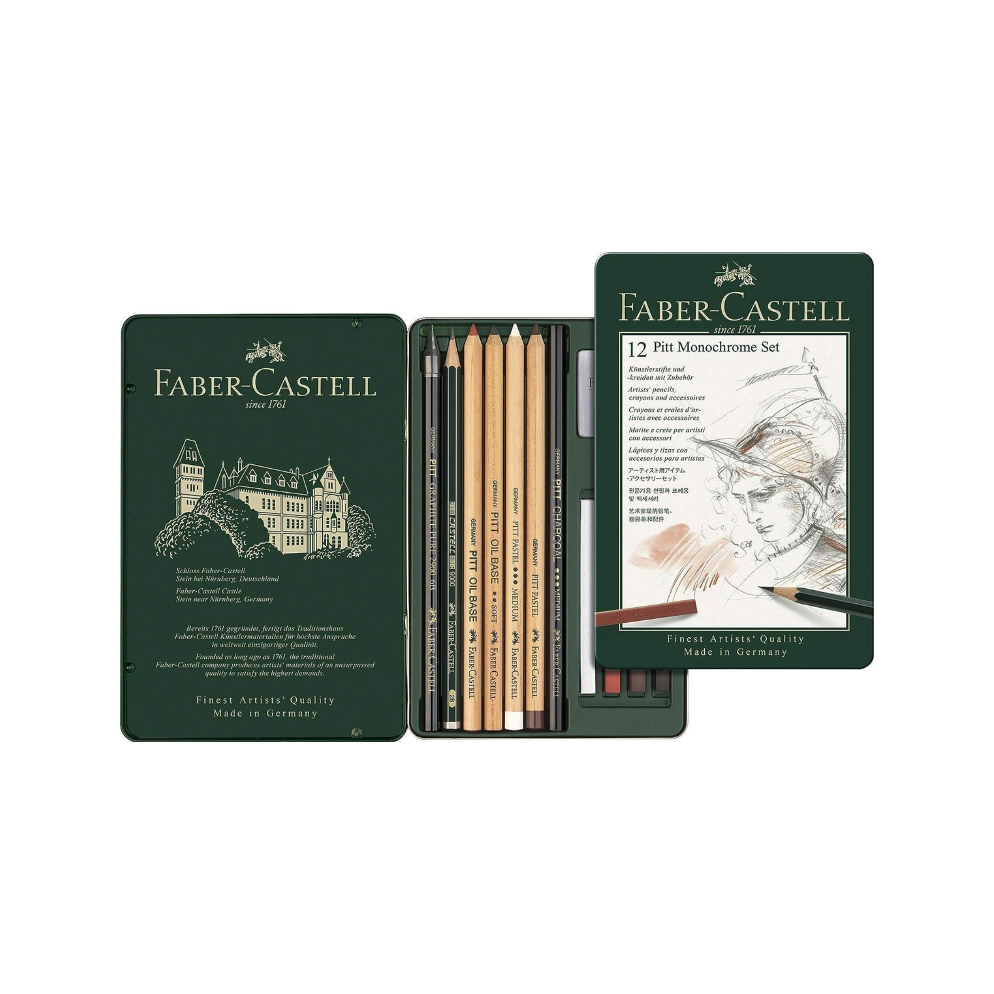 סט 12  Pitt Monochrome במארז פח Faber Castell