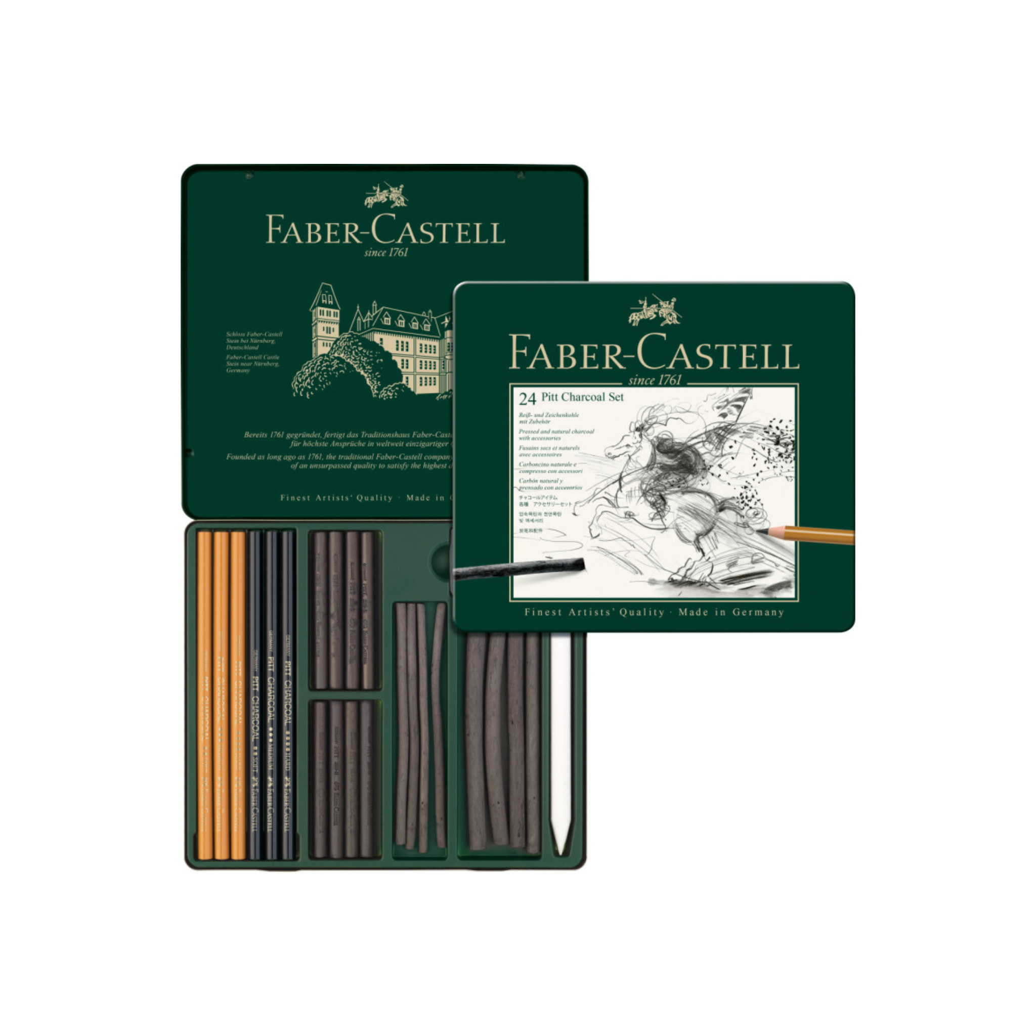 סט 24  Pitt Charcoal במארז פח Faber Castell
