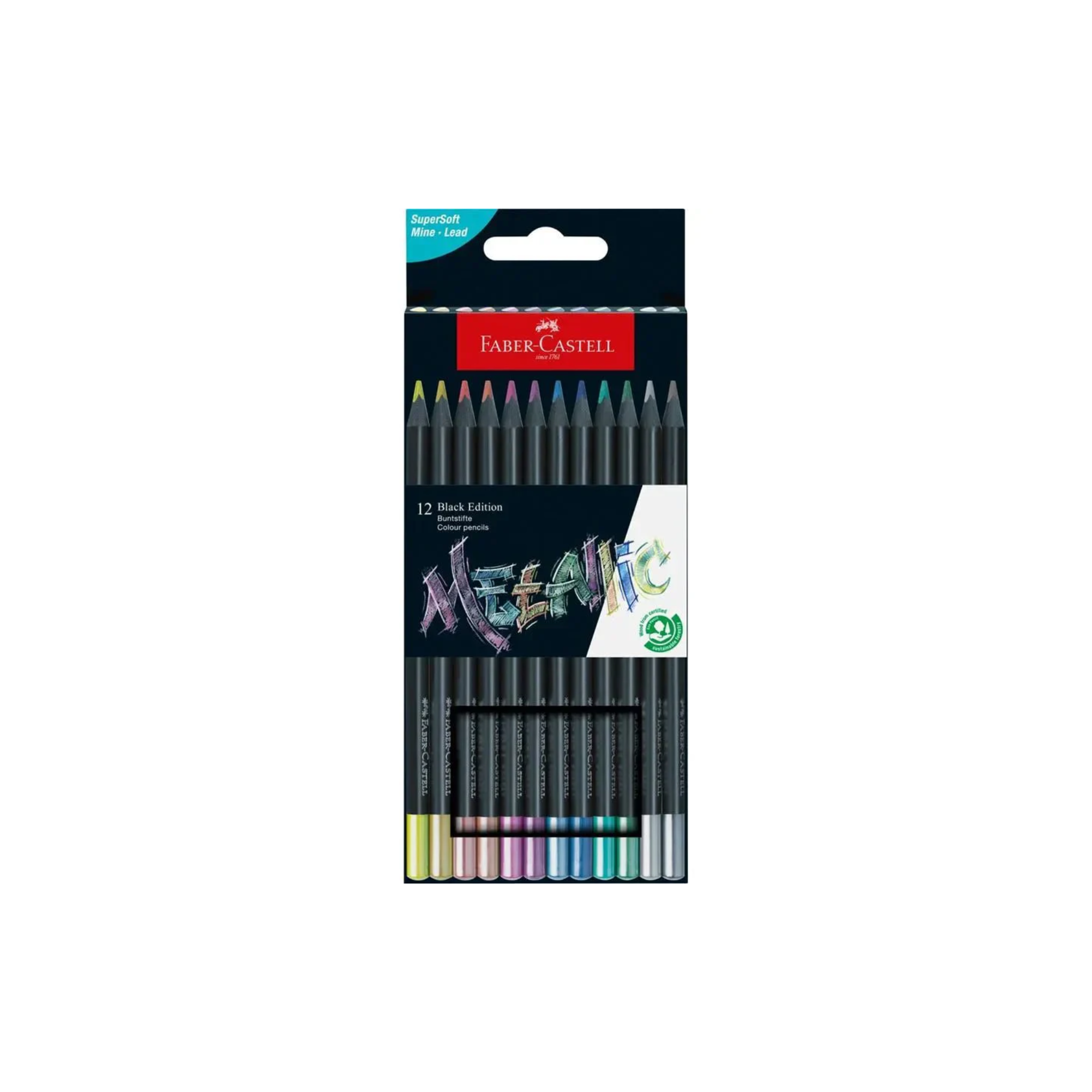 Faber Castell Black Edition סדרה שחורה סט 12 עפרונות מטאלי