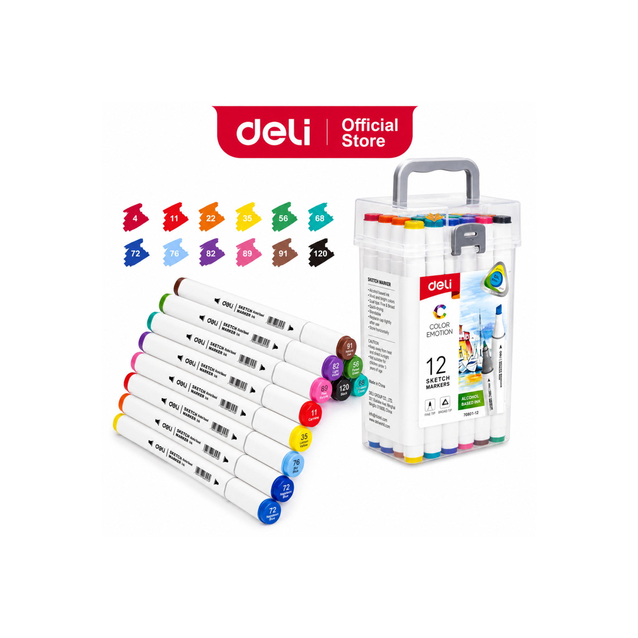 מארז 12 טושים דו צדדים DELI