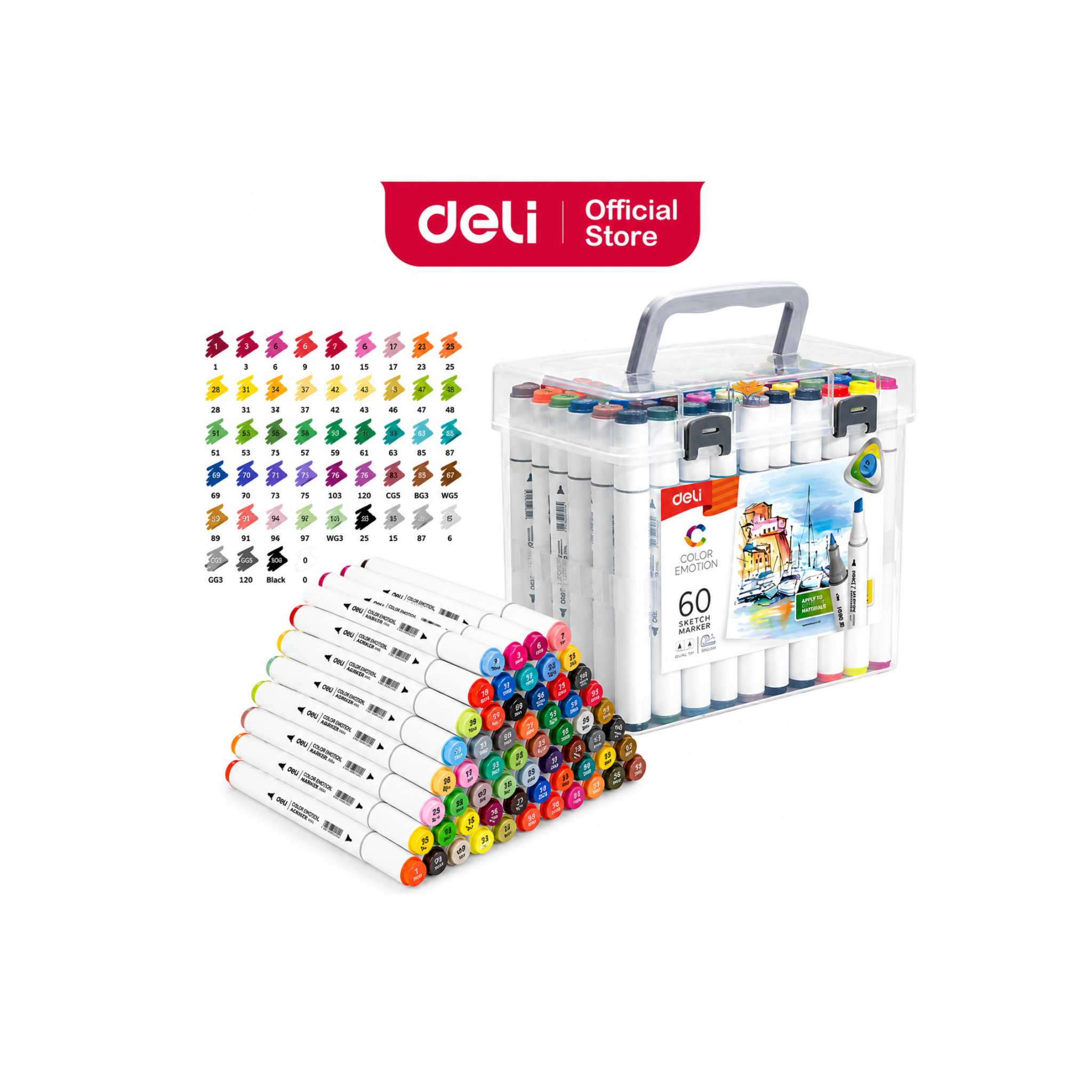 מארז 60 טושים דו צדדים DELI