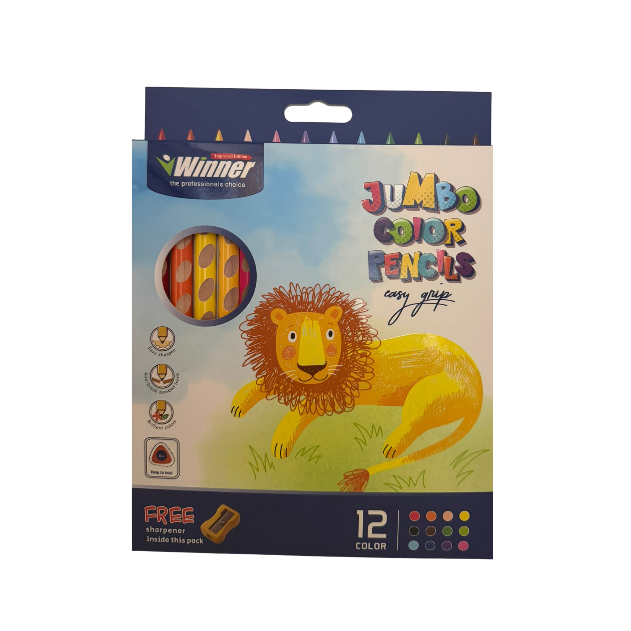 ווינר עפרונות צבעוניים 12\1 WINNER EASYGRIP JUMBO