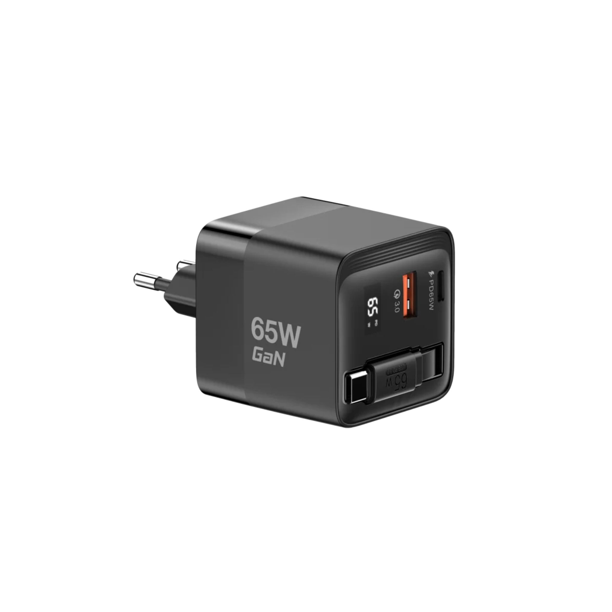 מטען קיר מהיר 65W עם כבל נשלף MWC65RC שחור MIRACASE