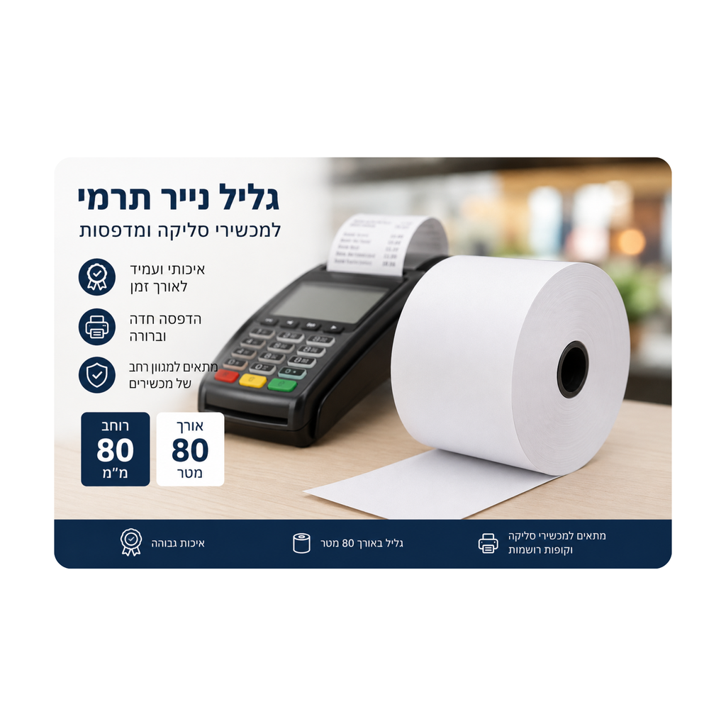 (80X80) מארז 5 גלילי נייר תרמי 80 מ"מ 80 מטר