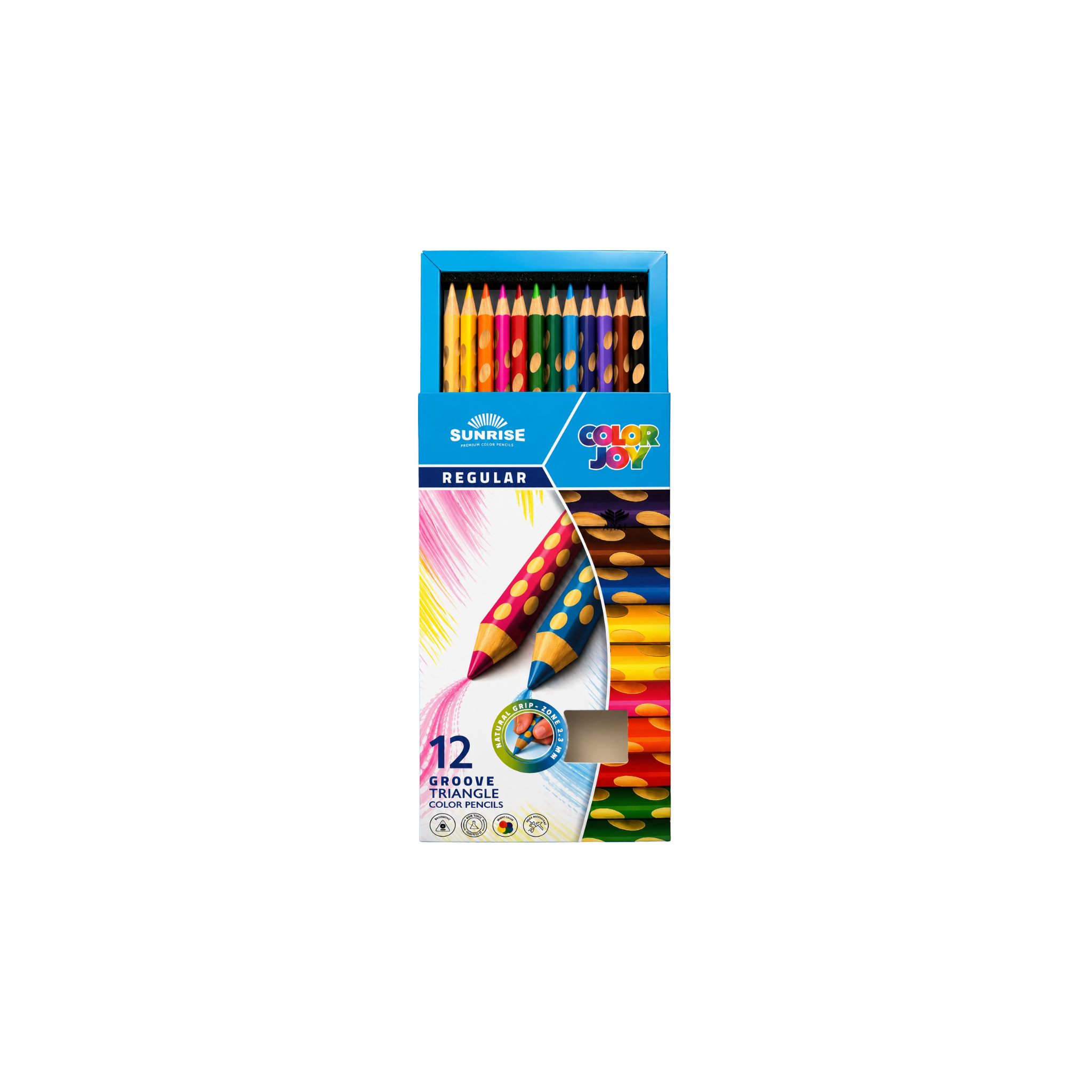מארז 12 עפרונות צבעוניים מגע רך מחוררות SUNRISE