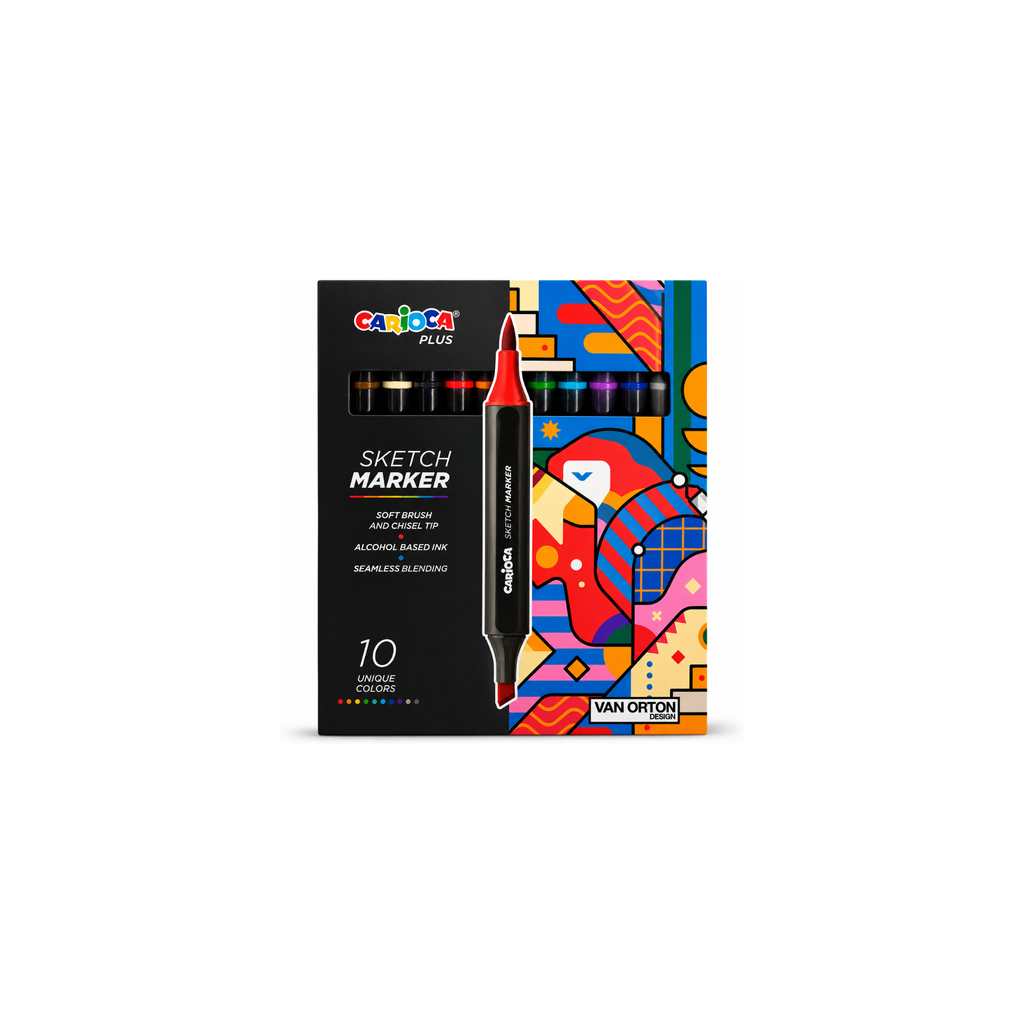 טוש מרקר ראש קטום + מכחול CARIOCA PLUS 10